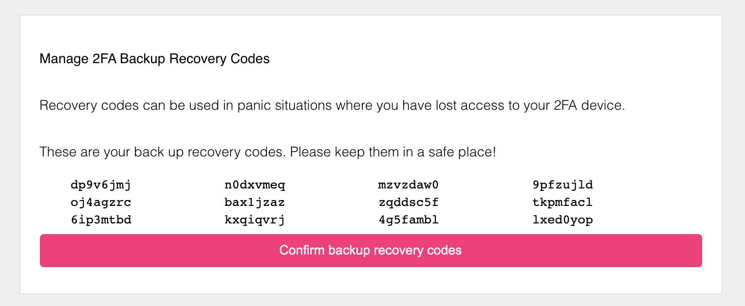 Recovery Codes in Ory Managed UI